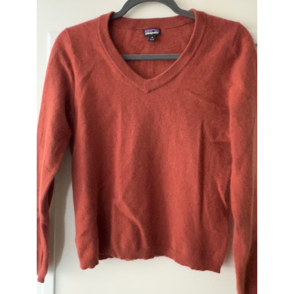 Patagonia Womens Recycled Cashmere Wool V-Neck Sweater Brown Rust Size M